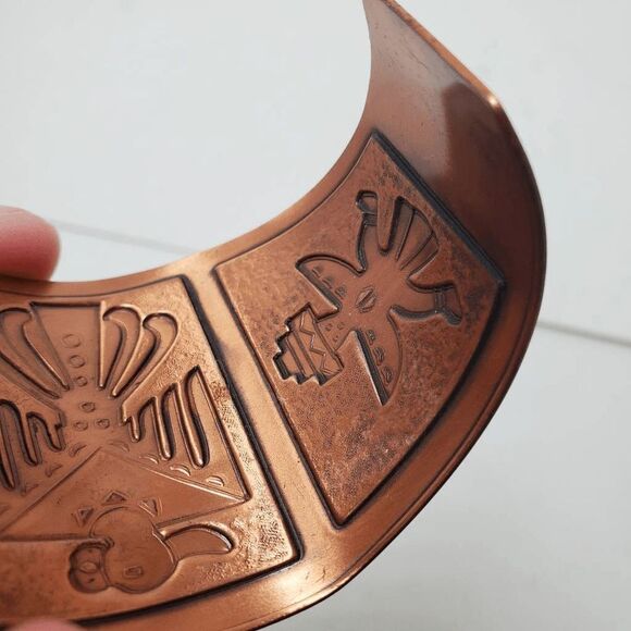 VTG Solid Copper Stamped Thunderbird Cuff Bracelet Native American Inspired - Picture 6 of 9